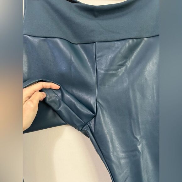 Assets by Spanx Faux Leather Shaping Leggings Pants Sea Blue - Picture 6 of 10